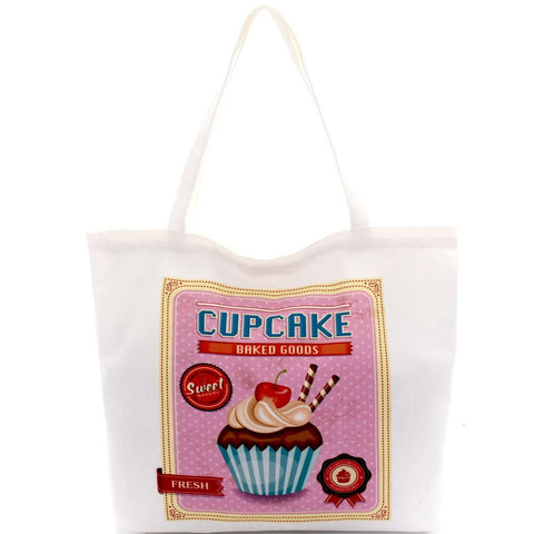Cupcake Print Canvas Shopper Tote Bag
