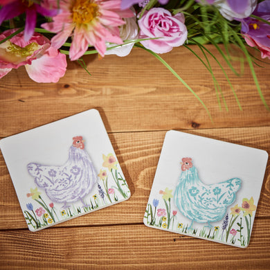 Pastel spring chicken coasters … set of 2