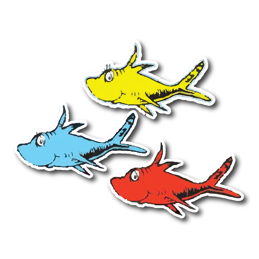 Dr Seuss Fish stickers - favourite Dr Suess stickers - 3 Fish - Influent UK