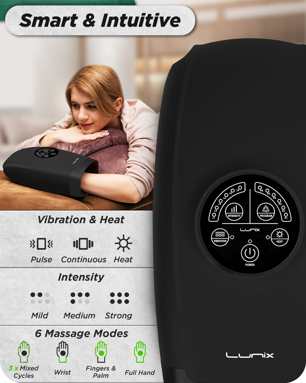 Lunix LX3 Cordless Hand Massager Black Lunixinc