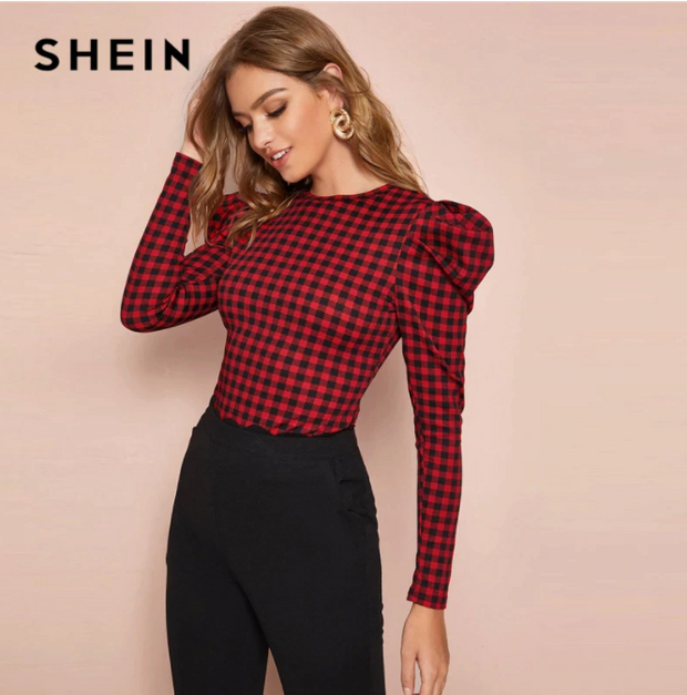 Shein Curve Plus size Longback Black and red floral blouse/top/shirt,  Women's Fashion, Tops, Blouses on Carousell