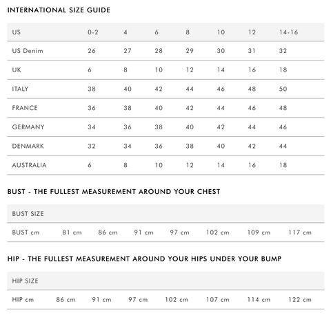 Seraphine Sizing Guide