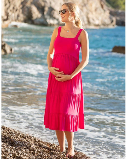 Raquelle Pink Floral Drawstring Fit & Flare Maternity / Nursing Dress -  hautemama