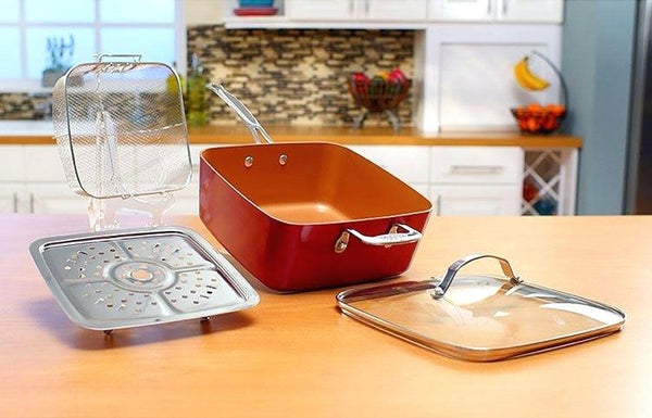 red copper square pan set