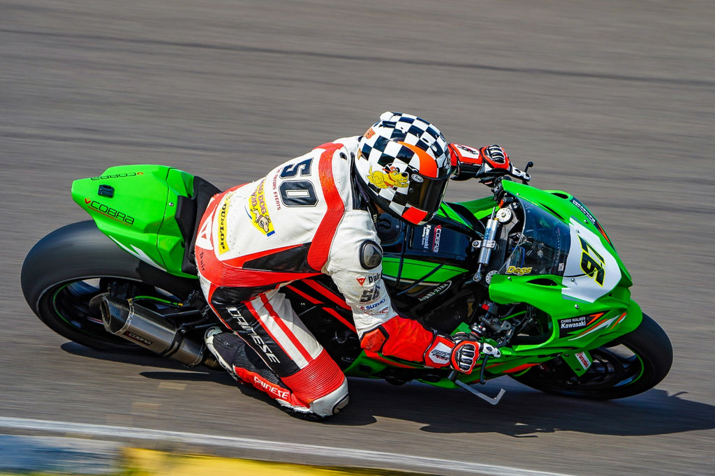 Cobra Sport silencer on show as Mark hits an apex.