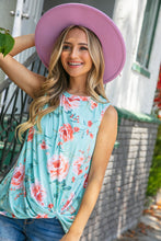 Load image into Gallery viewer, Mint Floral Print Front Knot Top