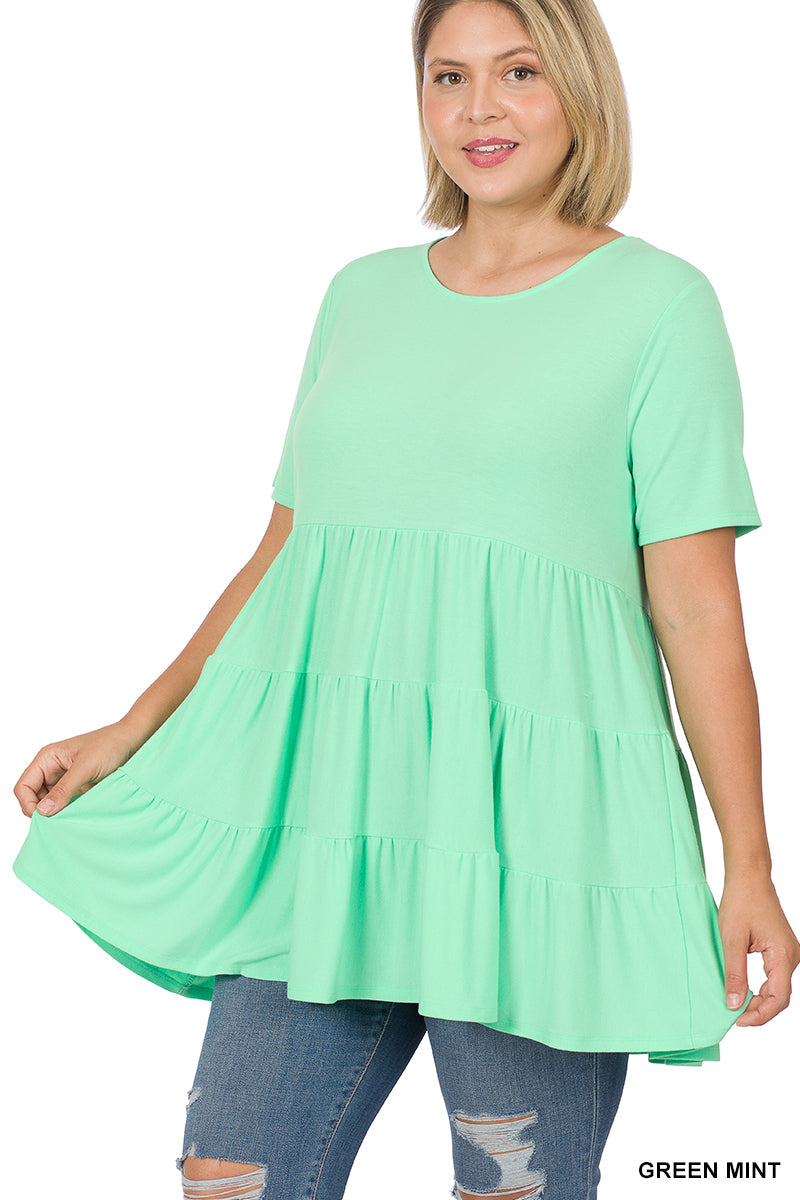 SHORT SLEEVE TIERED RUFFLE TUNIC