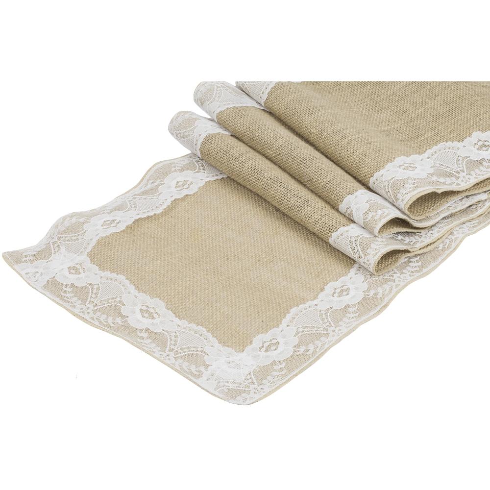 Get 12 Burlap With Lace Table Runner Size 12x108 Glitzy Decor