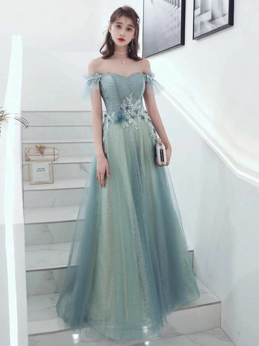 Green sweetheart tulle long prom dress green bridesmaid dress – toptby