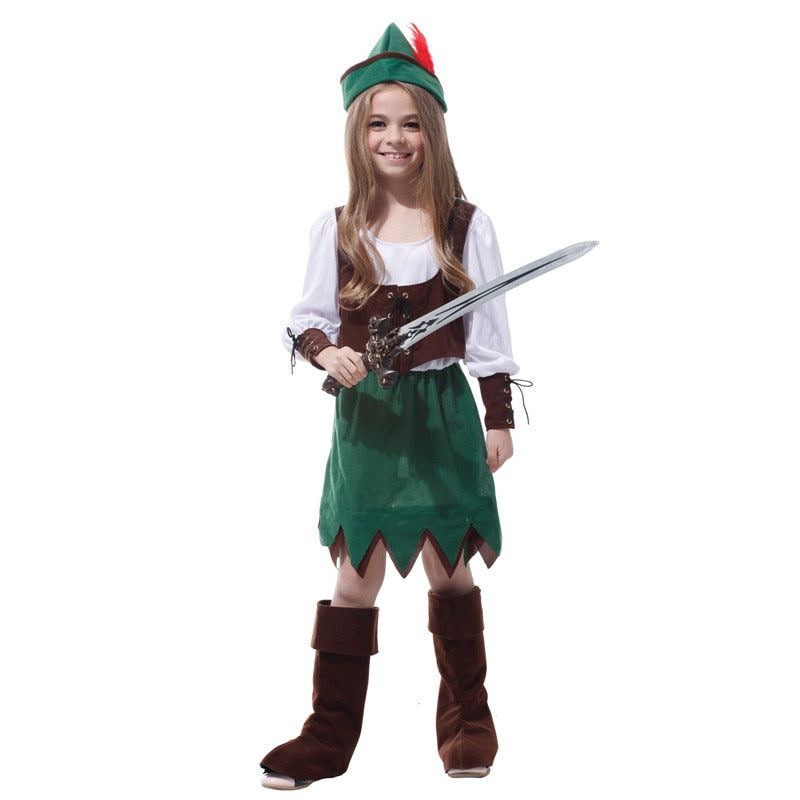 Medieval Archer Robin Hood Costumes for Women Men Children