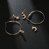Lovely Star Moon Rhinestone Drop Earrings Set