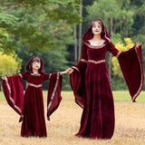 Medieval Court Hooded Dresses Matching Outfits Red Robes Cosplay Costume