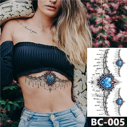 Amazoncom  Glaryyears Chest Lace Temporary Tattoos for Women Female 5  Pack Black Underboob Fake Realistic Large Long Lasting Creative Tattoo  Stickers Sexy Diamond Pendant Flower Styles on Body  Beauty 