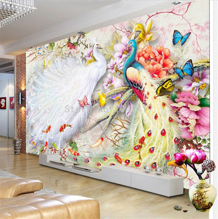 Peacock Courtship Wall Murals Wallpaper Online Store Home Renovators ...