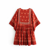 Vintage Rust Red Boho Long Top Mini Dress