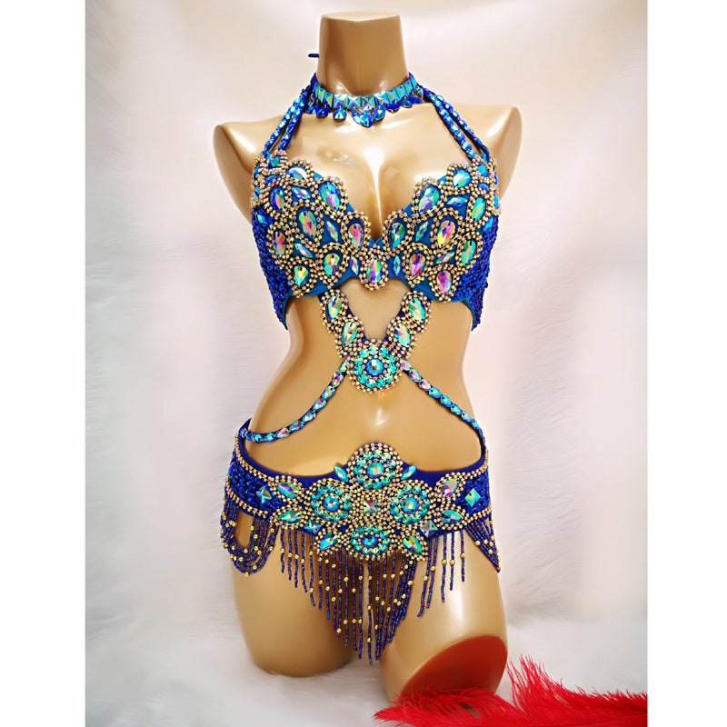 Vintage Burlesque Costume Set Belly Dance Bra and Belt Heavily Beaded With  Mirrored Gems Incredible Vintage Costume Silve Pendants -  Canada