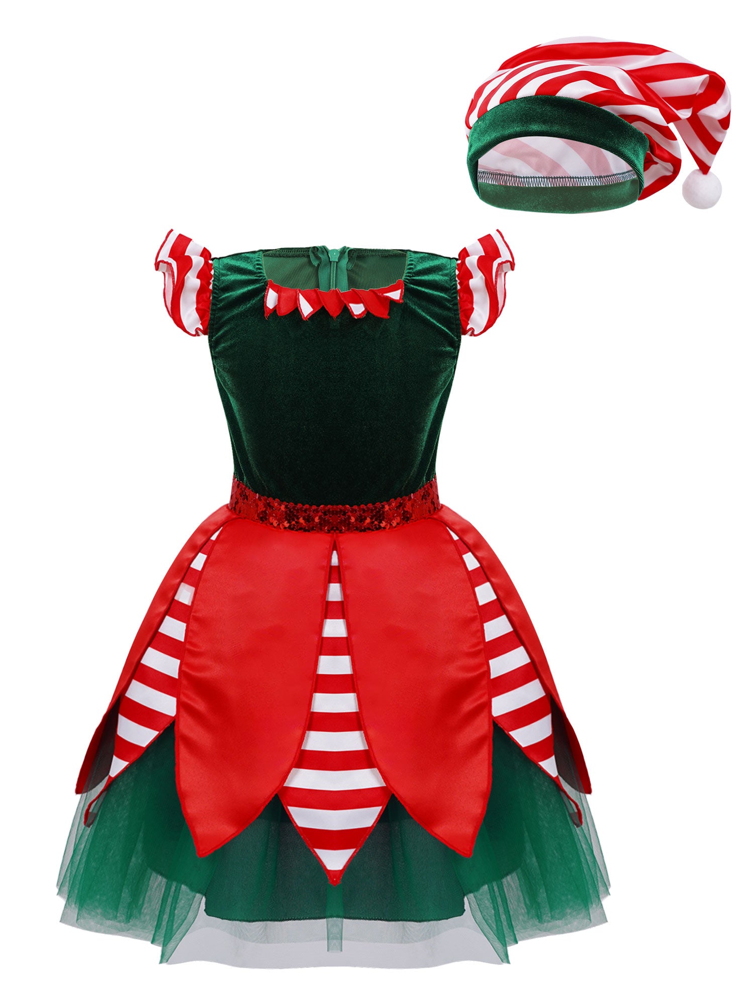 Girls Mrs Claus Elf Costume Christmas Concert Dress Sequins Stripes Fi –  Woodland Gatherer
