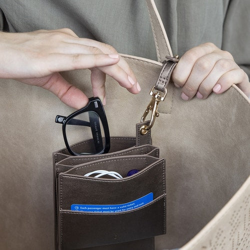 Bag Organizer holds your essentails for easy access to you glasses phone keys cards