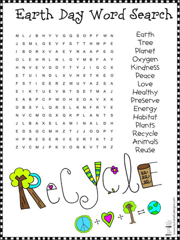 Earth Day recycling word search free printable