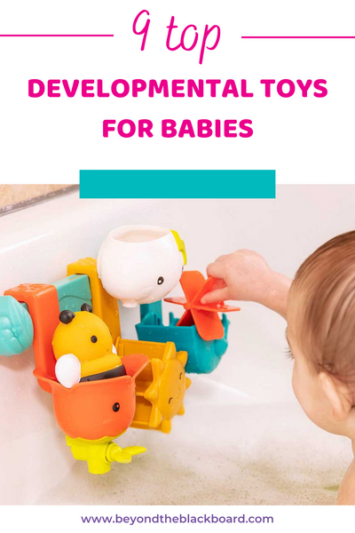 9 top developmental toys for babies pinterest pin www.beyondtheblackboard.com