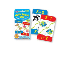 Math Splash War box and two sample cards; Math Splash War is one of the best stocking stuffers for kids of 2022