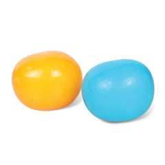 orange-yellow slush ball; sky blue slush ball stress balls