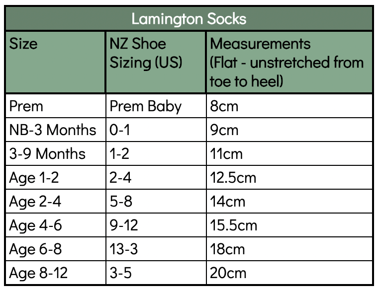 Lamington Socks Size Guide Merino & Me