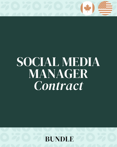 Graphic Image of White text on a green background that says Social Media Manager Contract Template