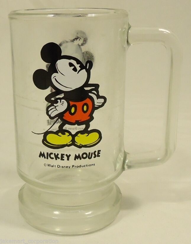 Disney Mickey Mouse Glass Mug 5-1/2-in Tall Vintage -- Used