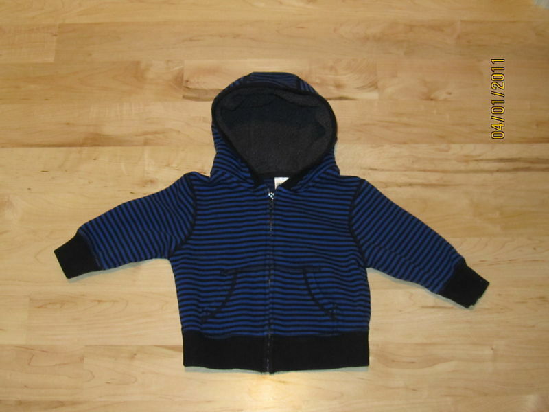 Gymboree Boys Black & Blue Stripe Sweatshirt 12-24m Toddler Fleece Hoo