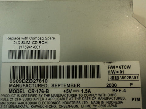 Jakemart — Compaq Laptop Internal CD Module 24x Slim IDE CR-176-B -- Used