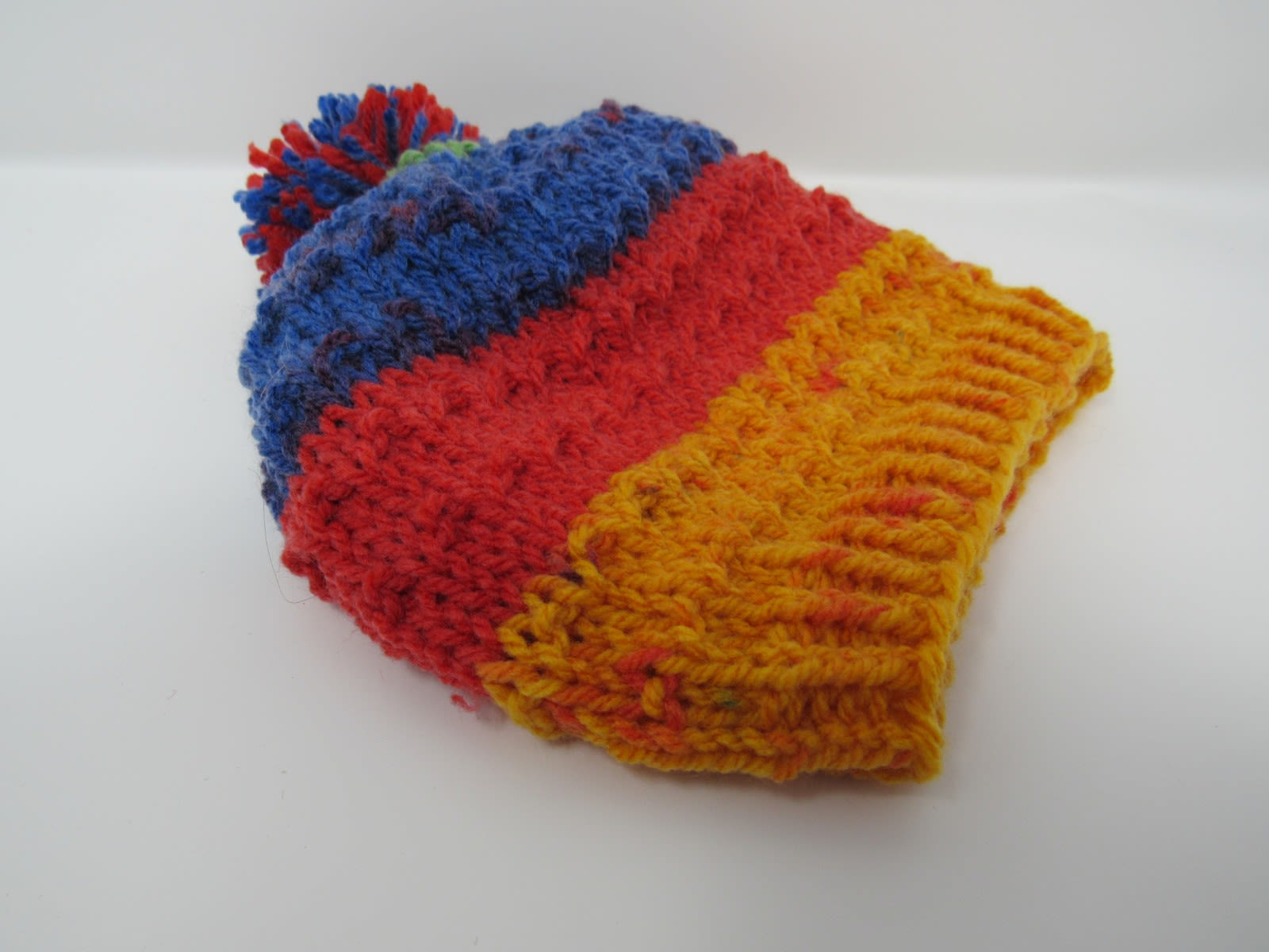 Handcrafted Knitted Hat Textured Pom Pom 100% Acrylic Unisex Kids 0-1 Striped -- New No Tags