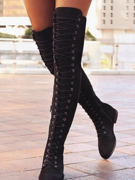 chunky tassels bandage knee high boots