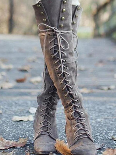 chunky tassels bandage knee high boots