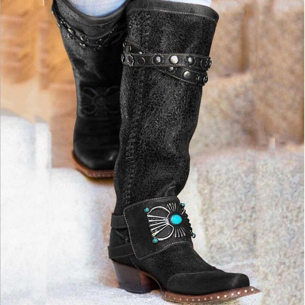 chunky tassels bandage knee high boots