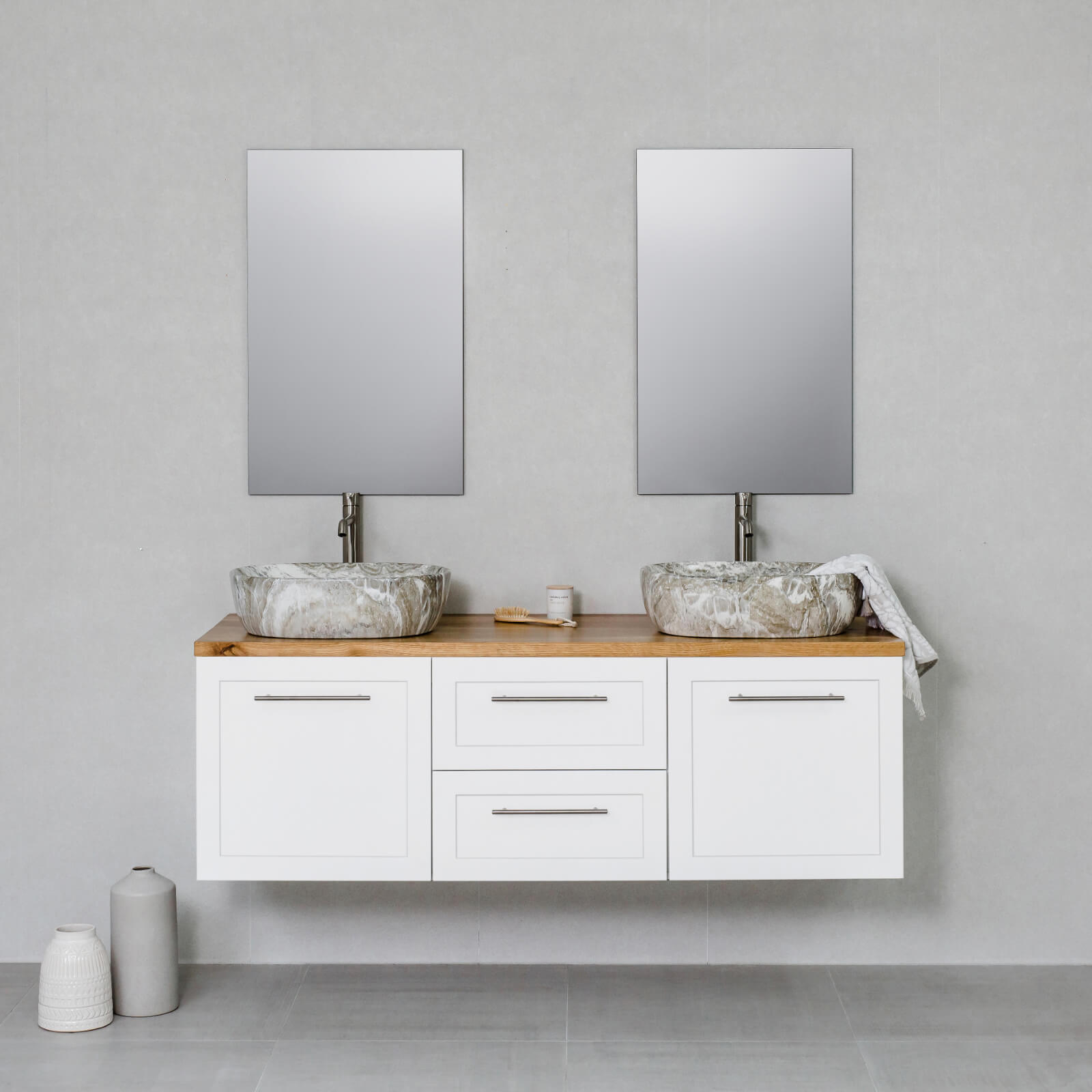 Hampton 1500mm Wall Hung Vanity Cabinet Matte White W Natural Oak Tim Bathroom Space