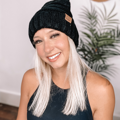 girl wearing black slouchy beanie