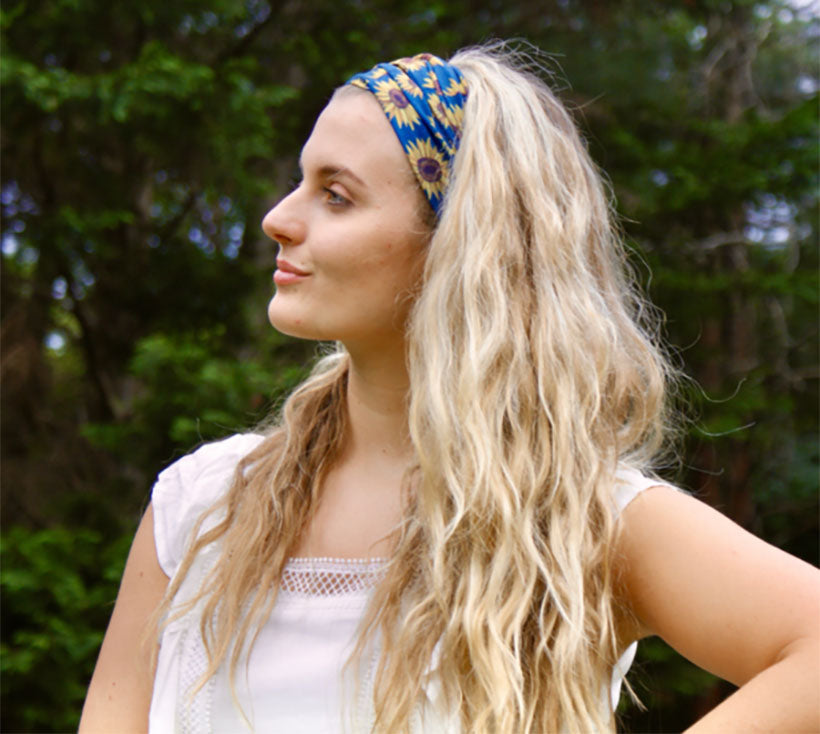 blonde woman wearing sunflower headband