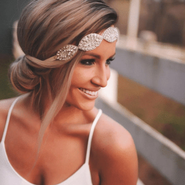 a woman modelling a rhinestone headband