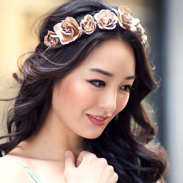 a woman sporting a flower crown