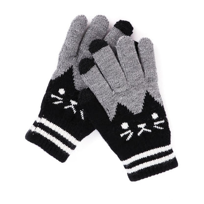 pastel Anesthesie Aardbei Katten handschoenen touchscreen | Zwart met grijs – The Happy Cat Shop