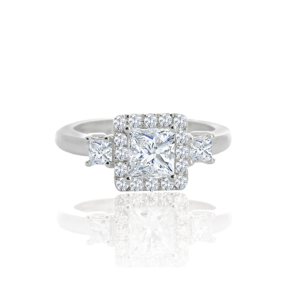 14k Princess Gold Cut Halo Engagement Ring