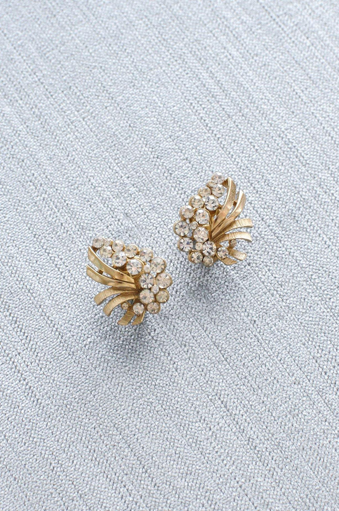 Rhinestone Swirl Bridal Earrings | 1960s Vintage Trifari – Sweet & Spark