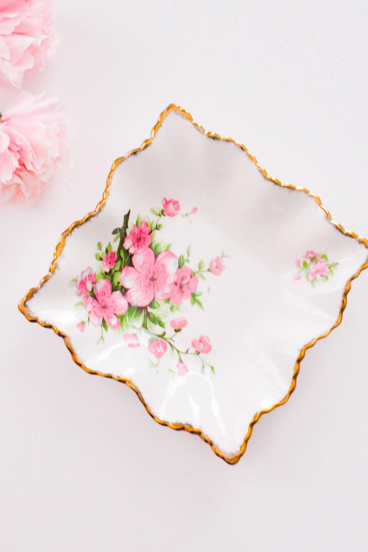 Pink Floral Square Trinket Dish