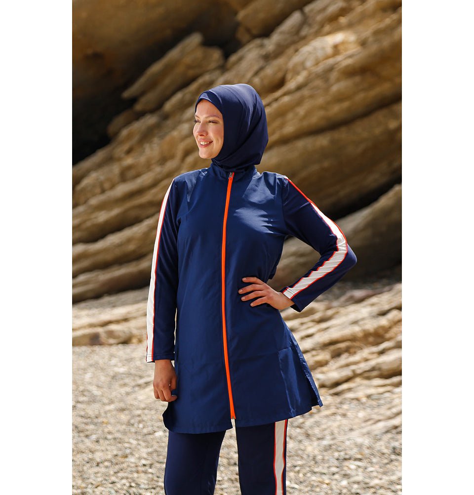 Two Piece Full Coverage Modest Swimsuit M2270 - Blue / Orange