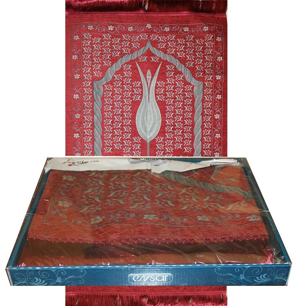 Luxury Embroidered Chenille Thin Islamic Prayer Mat Gift Box Set Ros