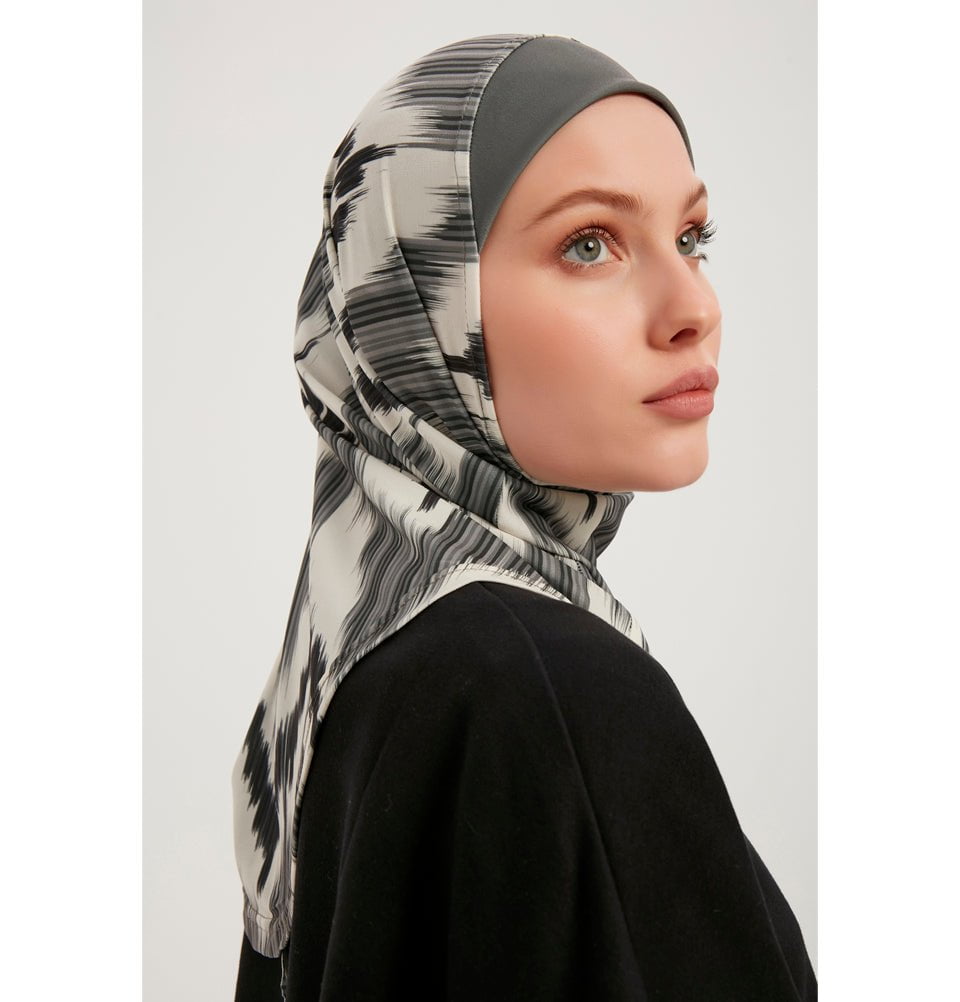 Modefa One Piece Instant Sports Hijab -Abstract Flame - Charcoal Gray