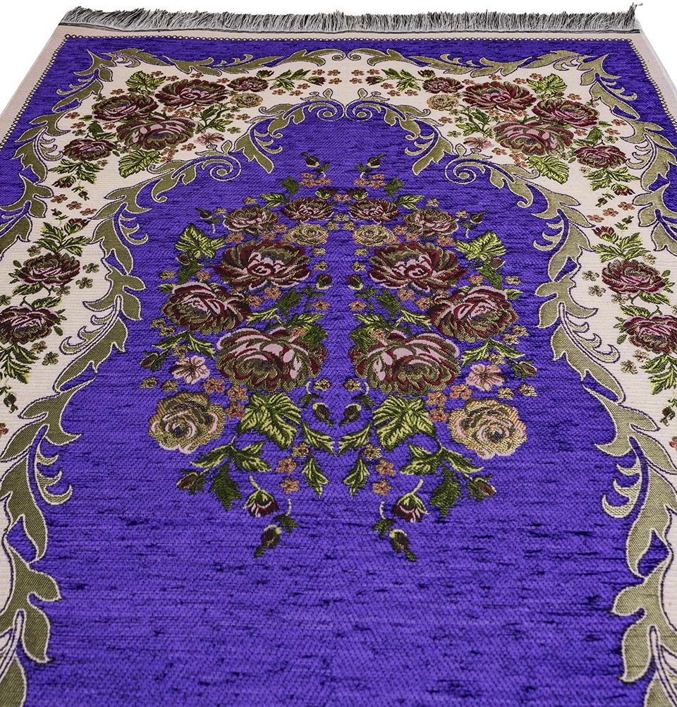 Modefa Prayer Rug Chenille Embroidered Floral Rose Islamic Prayer Mat - Purple