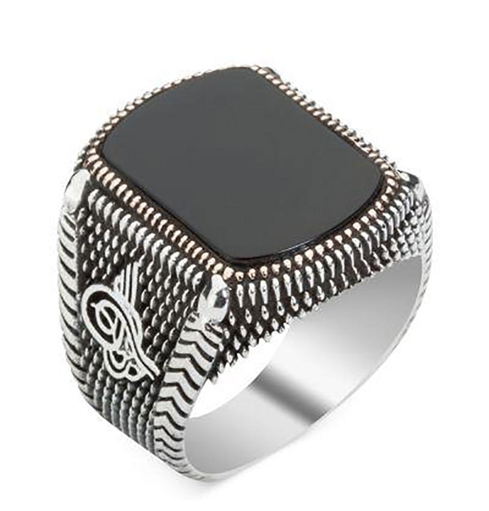 Men S Silver Turkish Ring Black Onyx With Tughra