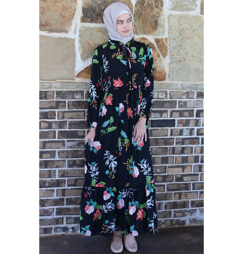 modest floral dress with sleeves